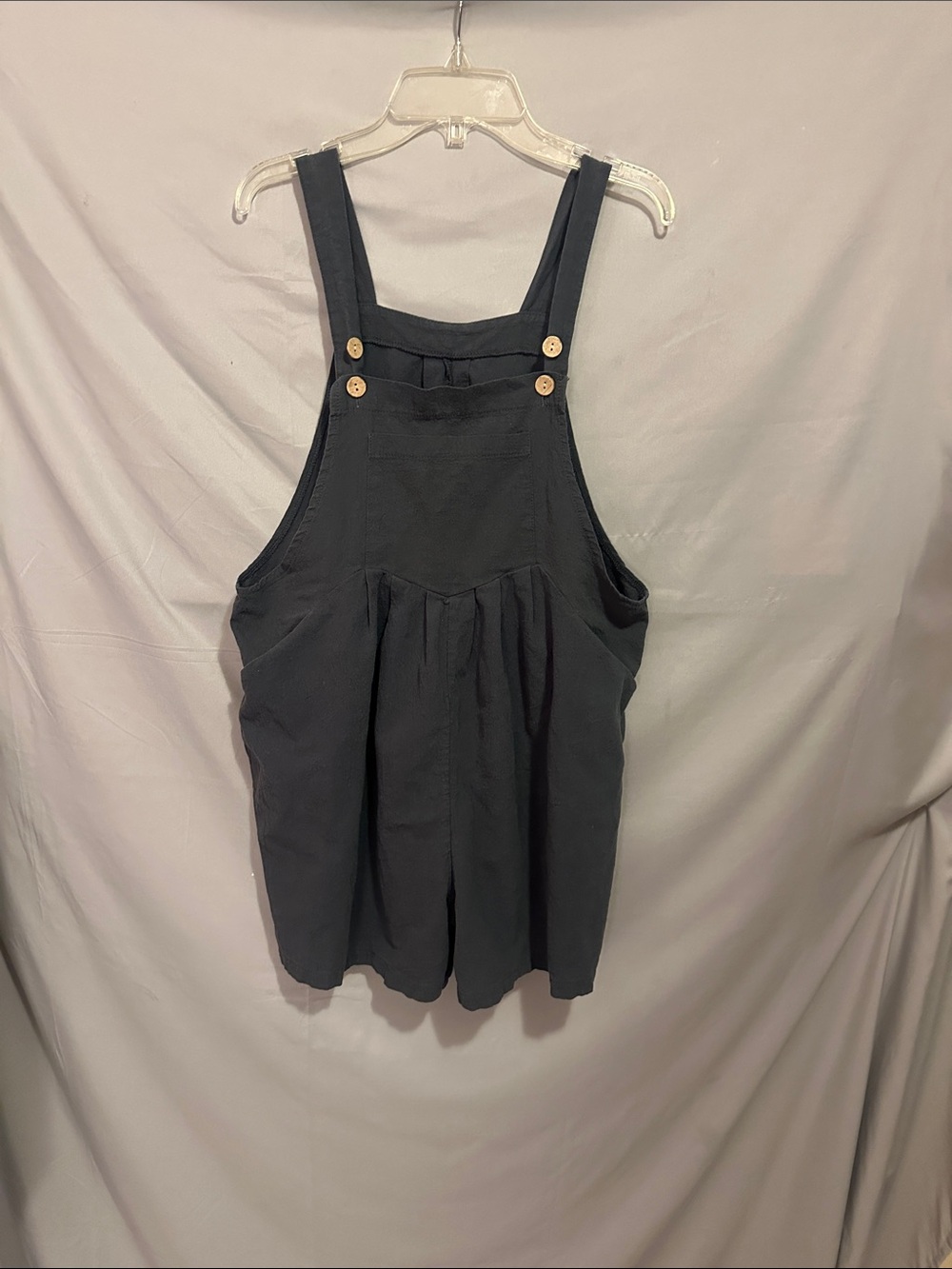 Source Unknown Black Short Romper Overalls with Wood Buttons